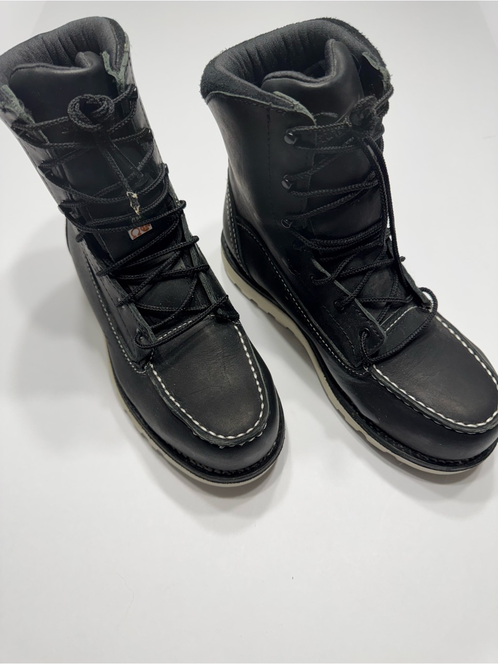 Red Wing Shoes Black Moc Toe Work Boots with White Stitching